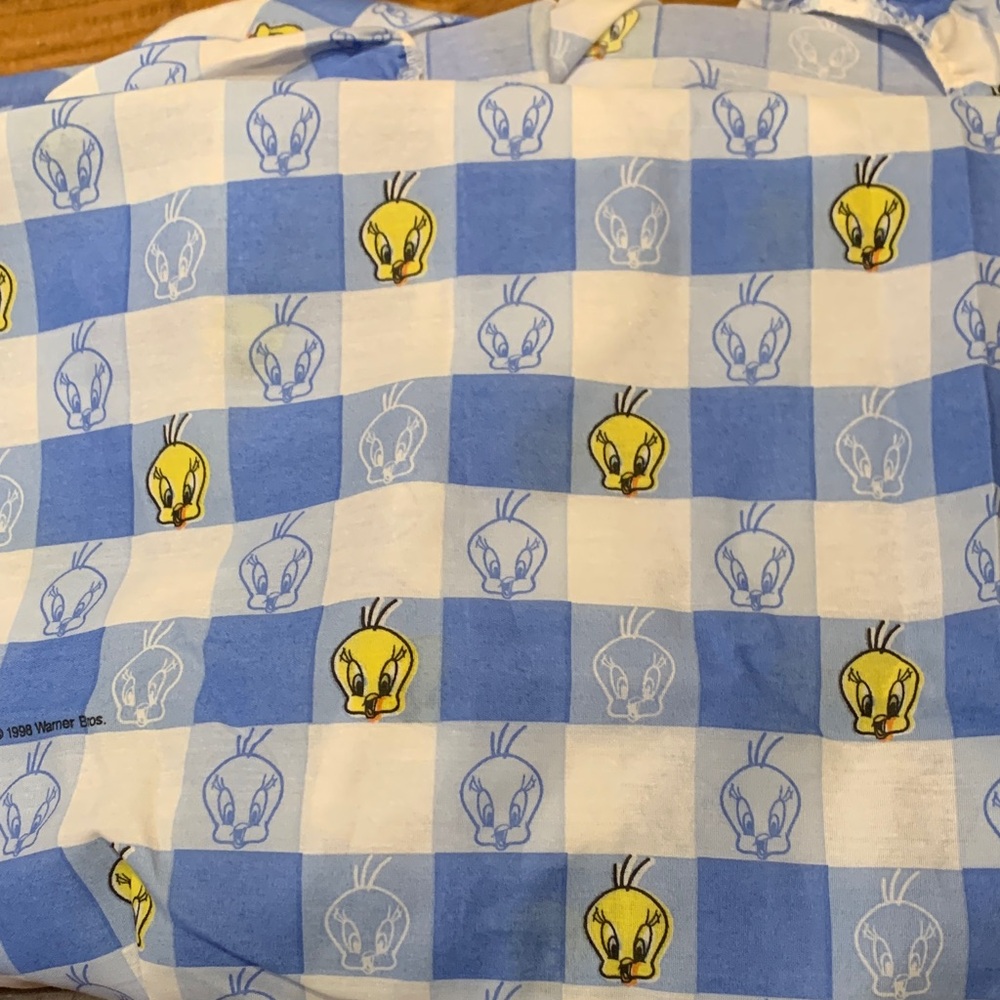 NWOT Twin Fitted Warner Bros. Tweety Blue and White Checkered Sheet